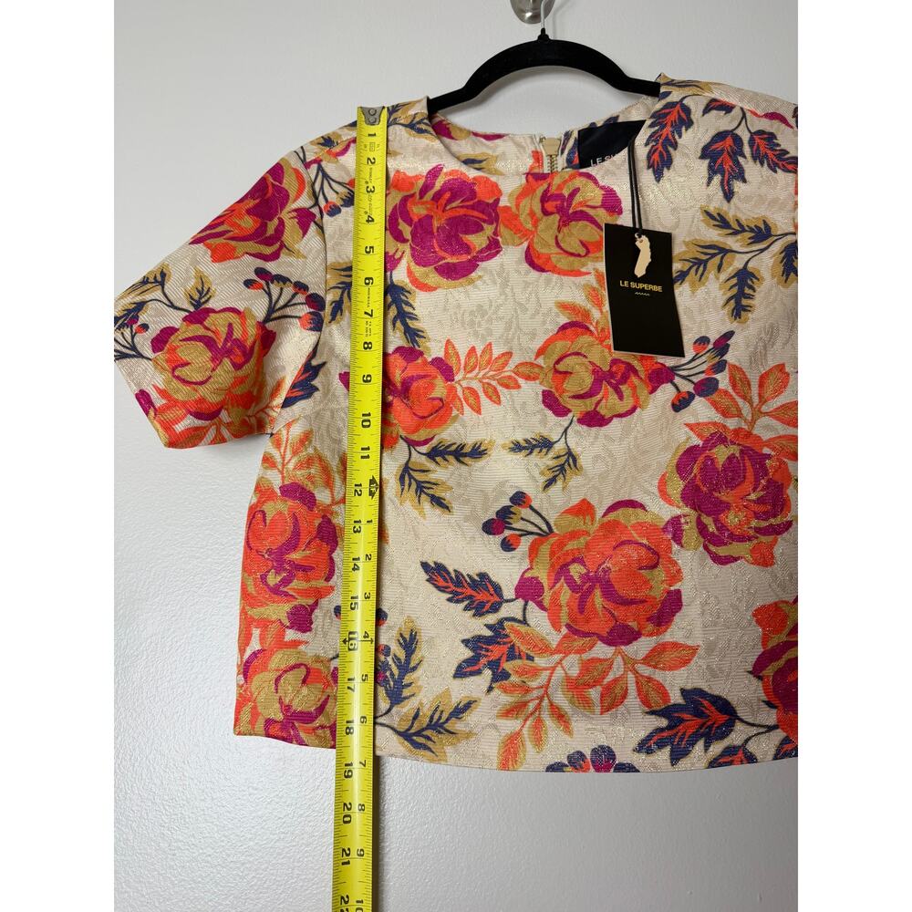 Le Superbe Top 0 Super Rose Orange Pink Gold Floral Fall Cropped Twee Casual - Picture 9 of 9